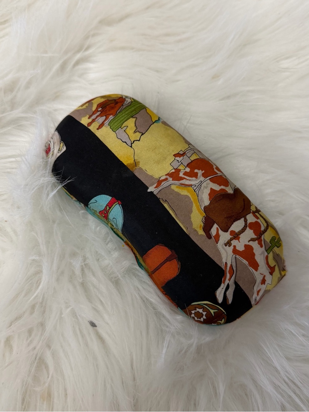 Silk Printed Eyeglass Case in Black and Multi-Color